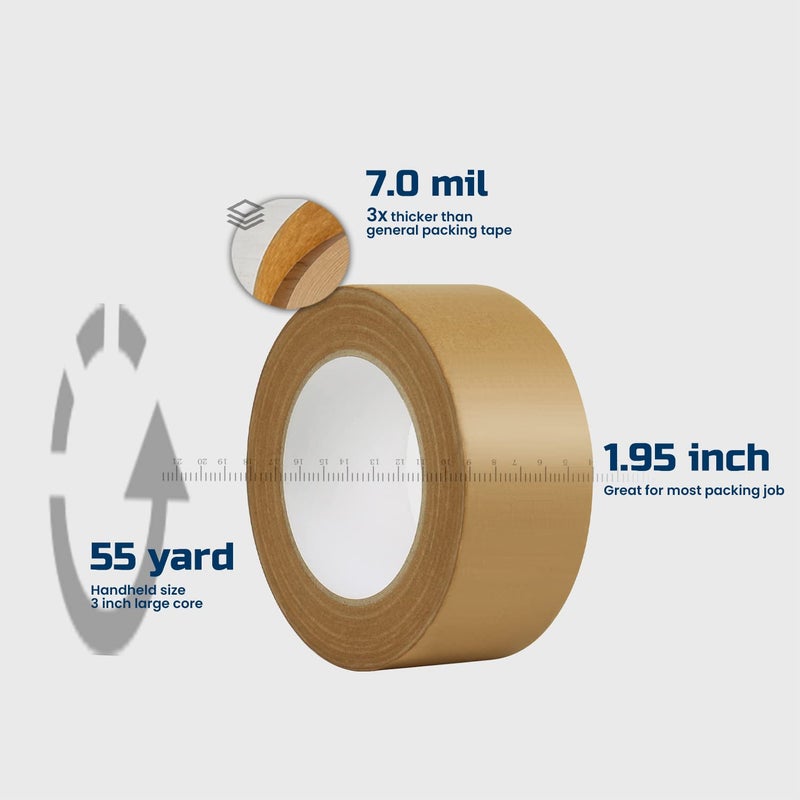 Lichamp Kraft Packing Tape, Brown Kraft Gummed Tape for Packing Boxes, Shipping Cardboard and Carton Sealing, 6 Rolls x 2 inch x 55 Yard x 7 mil, B206BN - Image 2